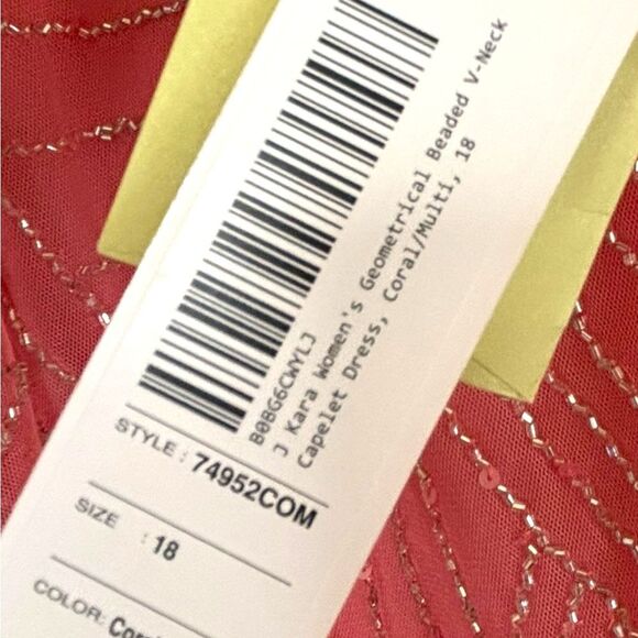 NWT J Kara Women's Geometrical Capelet Beaded Maxi Dress Coral v neck sz 18‎ - Picture 12 of 13